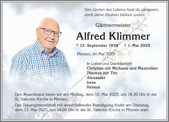 Traueranzeige von Alfred Klimmer von Illertisser Zeitung