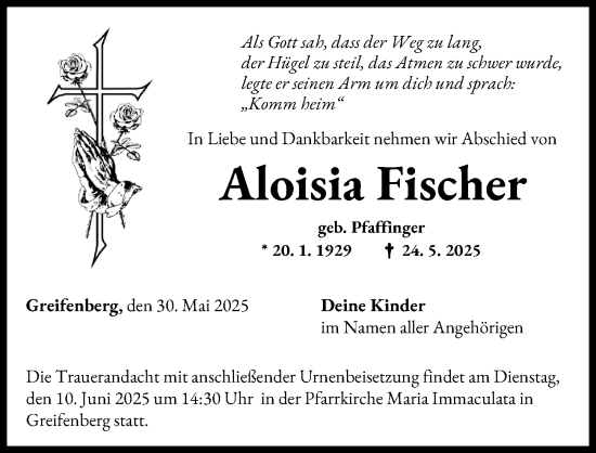 Traueranzeige von Aloisia Fischer von Landsberger Tagblatt