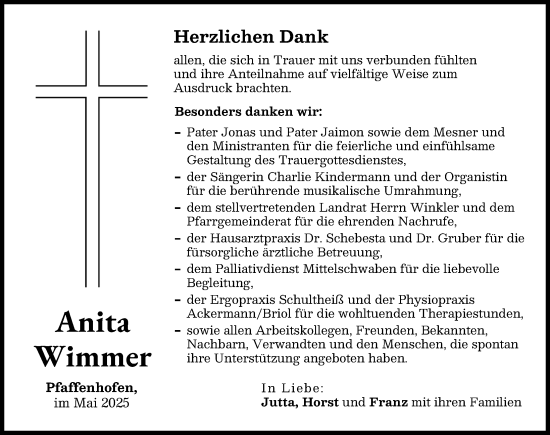 Traueranzeige von Anita Wimmer von Neu-Ulmer Zeitung