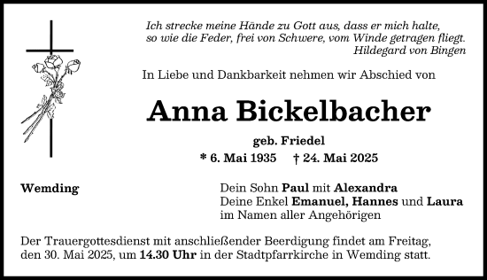 Traueranzeige von Anna Bickelbacher von Donauwörther Zeitung