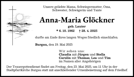 Traueranzeige von Anna-Maria Glöckner von Günzburger Zeitung