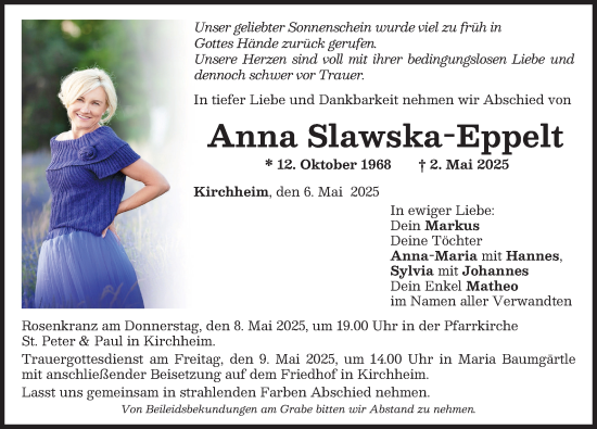 Traueranzeige von Anna Slawska-Eppelt von Mindelheimer Zeitung