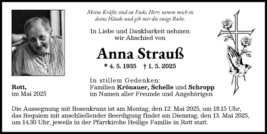Traueranzeige von Anna Strauß von Landsberger Tagblatt