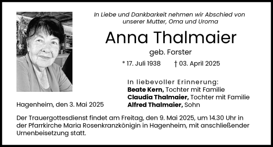 Traueranzeige von Anna Thalmaier von Landsberger Tagblatt