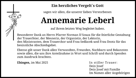Traueranzeige von Annemarie Leberl von Augsburg-Land, Wertinger Zeitung