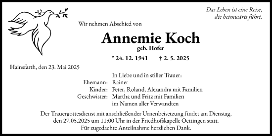 Traueranzeige von Annemie Koch von Rieser Nachrichten