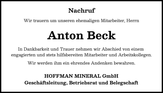 Traueranzeige von Anton Beck von Neuburger Rundschau
