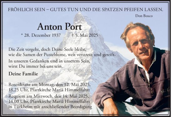 Traueranzeige von Anton Port von Mindelheimer Zeitung
