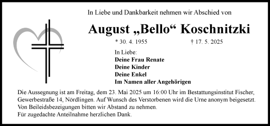 Traueranzeige von August Koschnitzki von Rieser Nachrichten