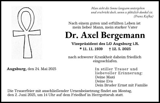 Traueranzeige von Axel Bergemann von Augsburger Allgemeine