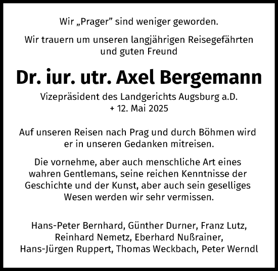 Traueranzeige von Axel Bergemann von Augsburger Allgemeine
