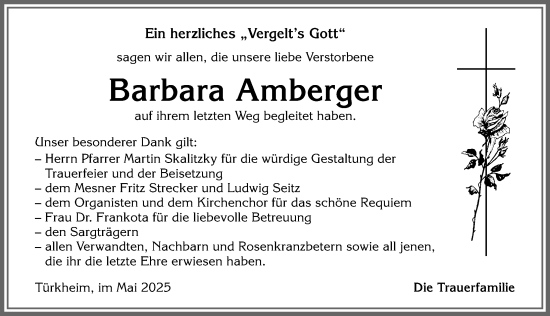 Traueranzeige von Barbara Amberger von Mindelheimer Zeitung