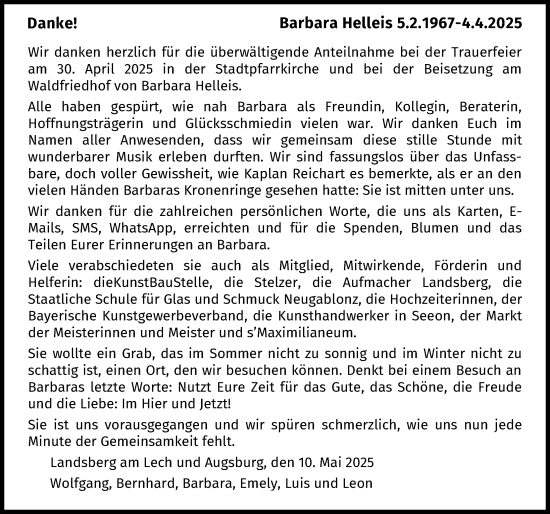 Traueranzeige von Barbara Helleis von Landsberger Tagblatt