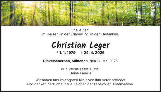 Traueranzeige von Christian Leger von Augsburger Allgemeine
