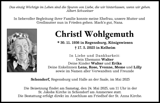 Traueranzeige von Christl Wohlgemuth von Landsberger Tagblatt