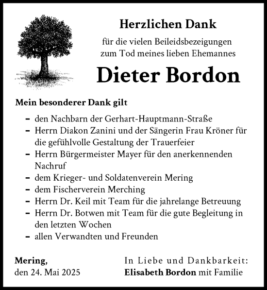 Traueranzeige von Dieter Bordon von Friedberger Allgemeine