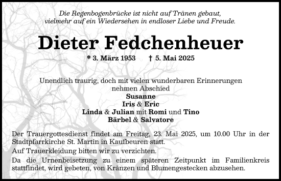 Traueranzeige von Dieter Fedchenheuer von Mindelheimer Zeitung