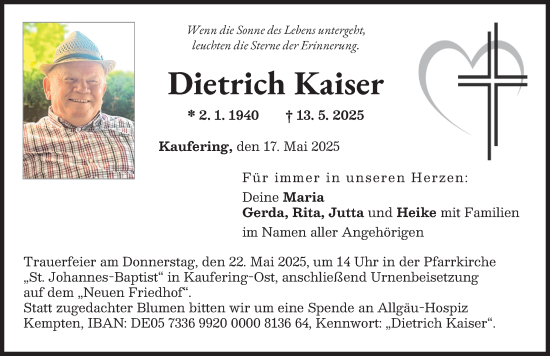 Traueranzeige von Dietrich Kaiser von Landsberger Tagblatt