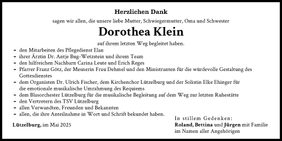 Traueranzeige von Dorothea Klein von Augsburg-Land