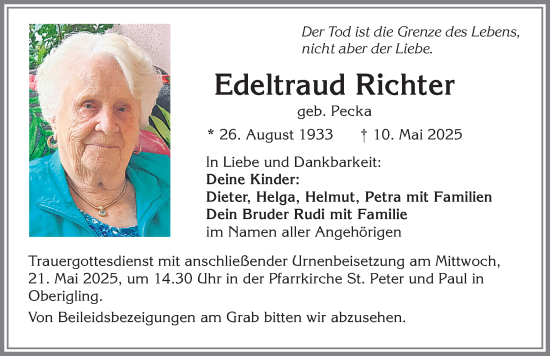 Traueranzeige von Edeltraud Richter von Landsberger Tagblatt
