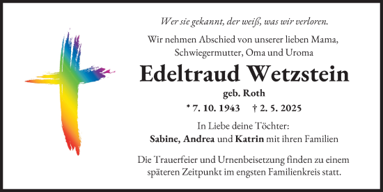 Traueranzeige von Edeltraud Wetzstein von Donau Zeitung