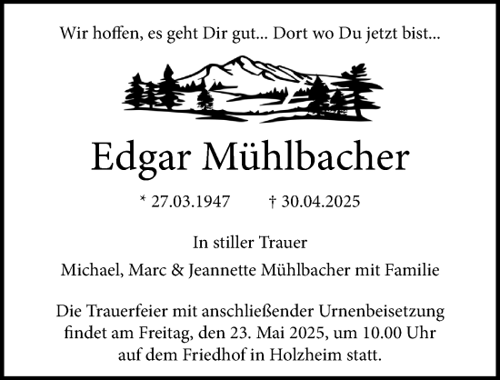 Traueranzeige von Edgar Mühlbacher von Neu-Ulmer Zeitung