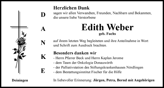 Traueranzeige von Edith Weber von Rieser Nachrichten