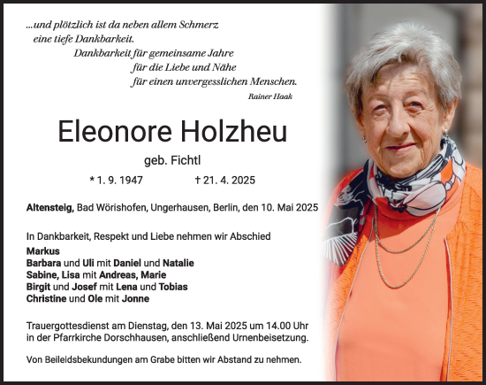 Traueranzeige von Eleonore Holzheu von Mindelheimer Zeitung