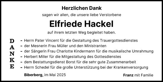 Traueranzeige von Elfriede Hackel von Neu-Ulmer Zeitung