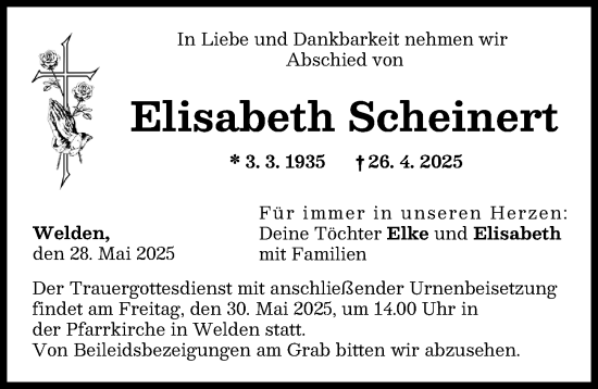 Traueranzeige von Elisabeth Scheinert von Augsburg-Land