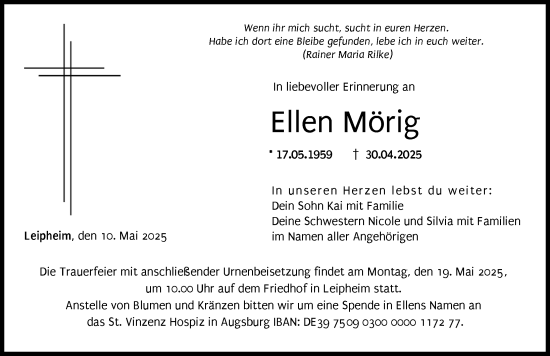 Traueranzeige von Ellen Mörig von Günzburger Zeitung