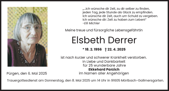 Traueranzeige von Elsbeth Derrer von Landsberger Tagblatt