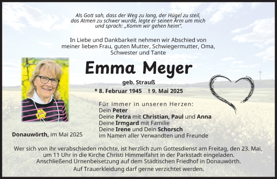 Traueranzeige von Emma Meyer von Rieser Nachrichten, Donauwörther Zeitung