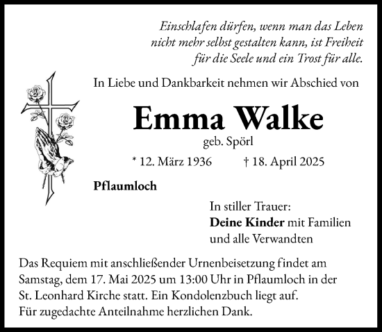Traueranzeige von Emma Walke von Rieser Nachrichten
