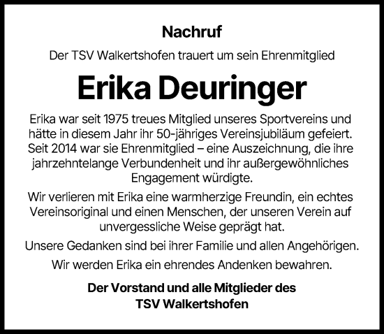 Traueranzeige von Erika Deuringer von Schwabmünchner Allgemeine