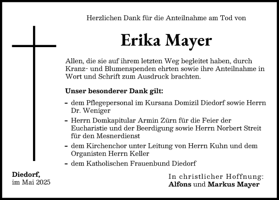 Traueranzeige von Erika Mayer von Augsburg-Land