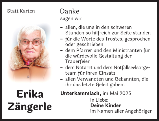 Traueranzeige von Erika Zängerle von Mindelheimer Zeitung