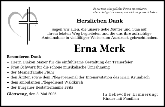Traueranzeige von Erna Merk von Günzburger Zeitung