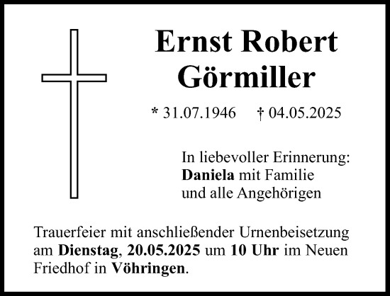 Traueranzeige von Ernst Robert Görmiller von Illertisser Zeitung