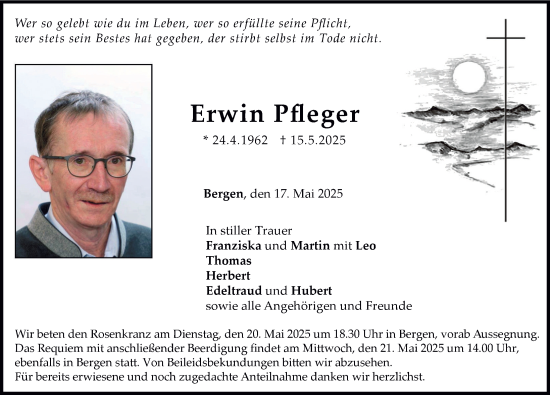 Traueranzeige von Erwin Pfleger von Neuburger Rundschau