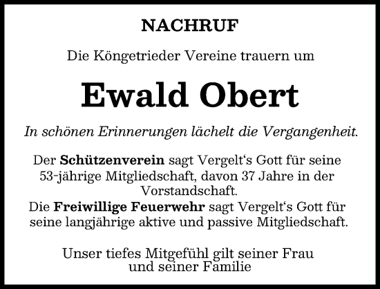 Traueranzeige von Ewald Obert von Mindelheimer Zeitung