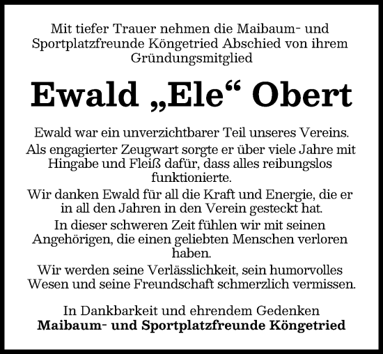 Traueranzeige von Ewald Obert von Mindelheimer Zeitung