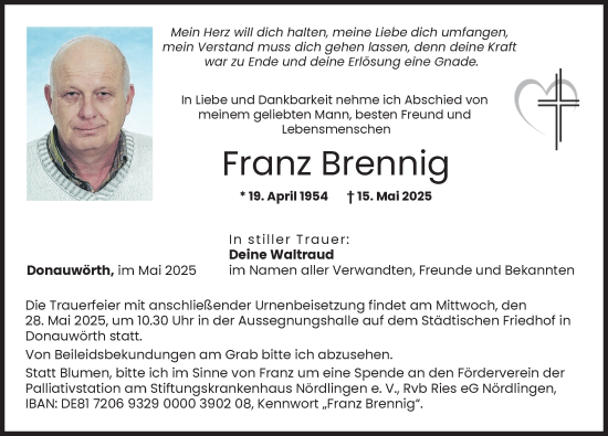 Traueranzeige von Franz Brennig von Donauwörther Zeitung