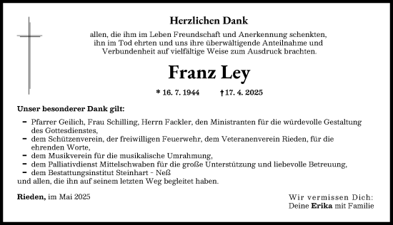 Traueranzeige von Franz Ley von Günzburger Zeitung