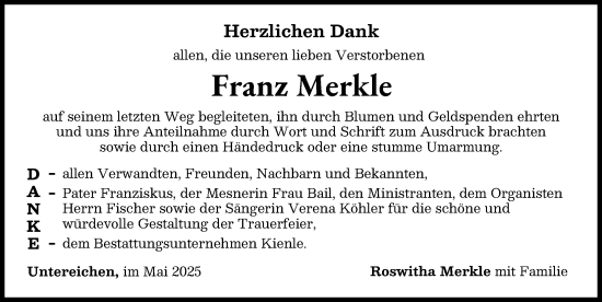 Traueranzeige von Franz Merkle von Illertisser Zeitung