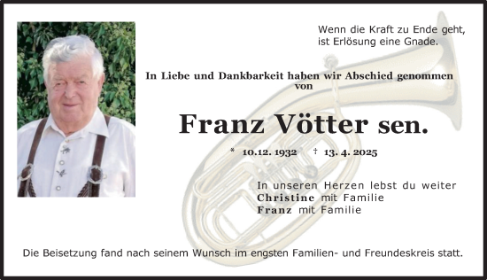 Traueranzeige von Franz Vötter von Friedberger Allgemeine