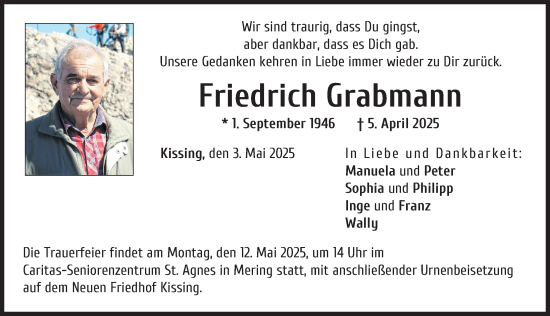 Traueranzeige von Friedrich Grabmann von Augsburger Allgemeine