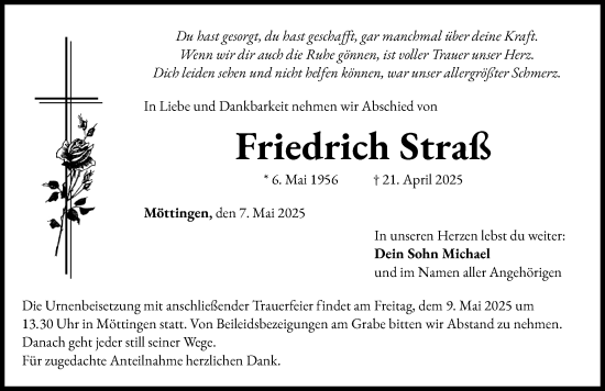 Traueranzeige von Friedrich Straß von Rieser Nachrichten