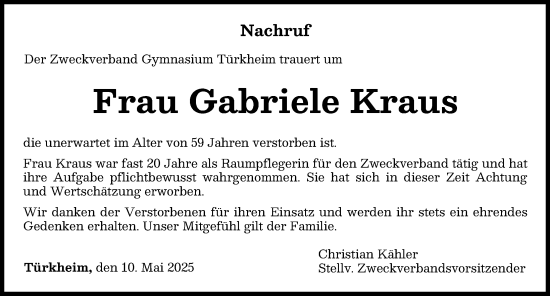 Traueranzeige von Gabriele Kraus von Mindelheimer Zeitung