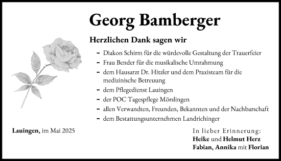 Traueranzeige von Georg Bamberger von Donau Zeitung